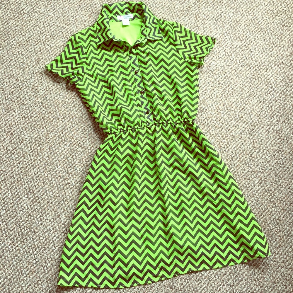 Neon green and black zigzag dress